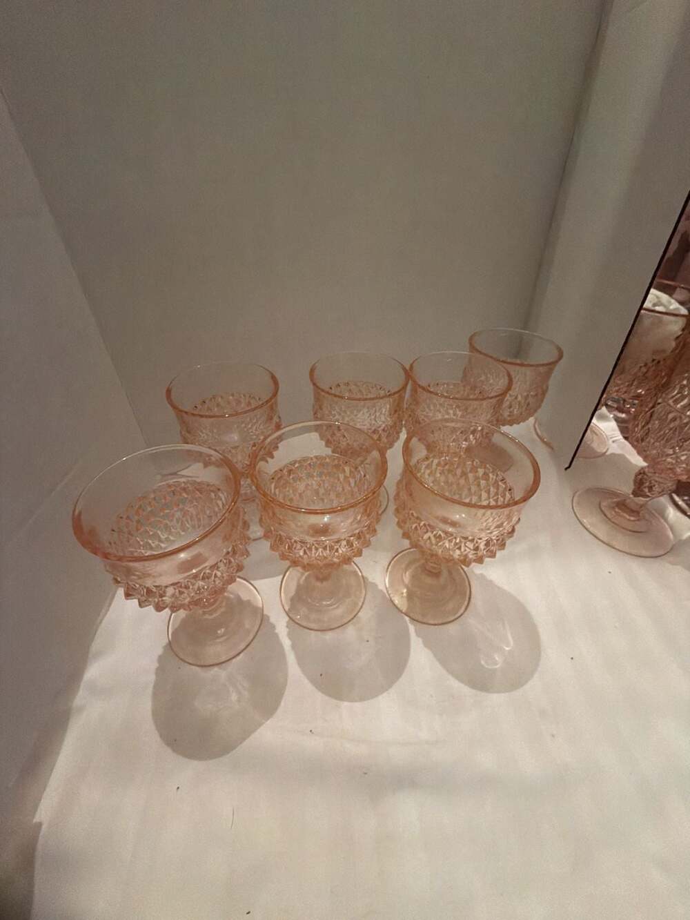 Indiana Glass Diamond Point Pink Wine Goblet Set Of 7